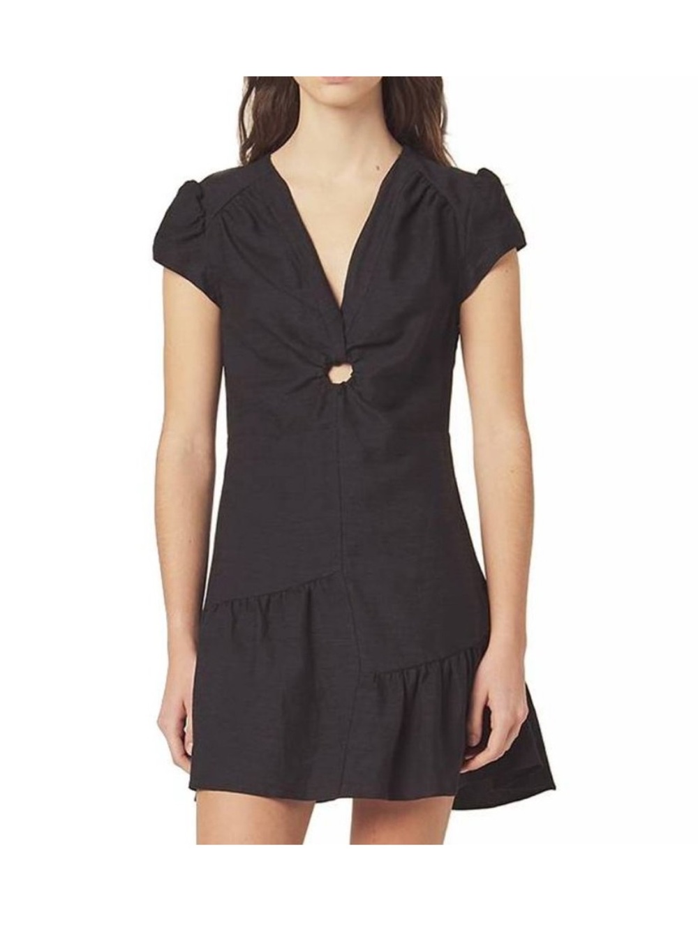 Sandro Black Ronald Mini Linen-blend Dress